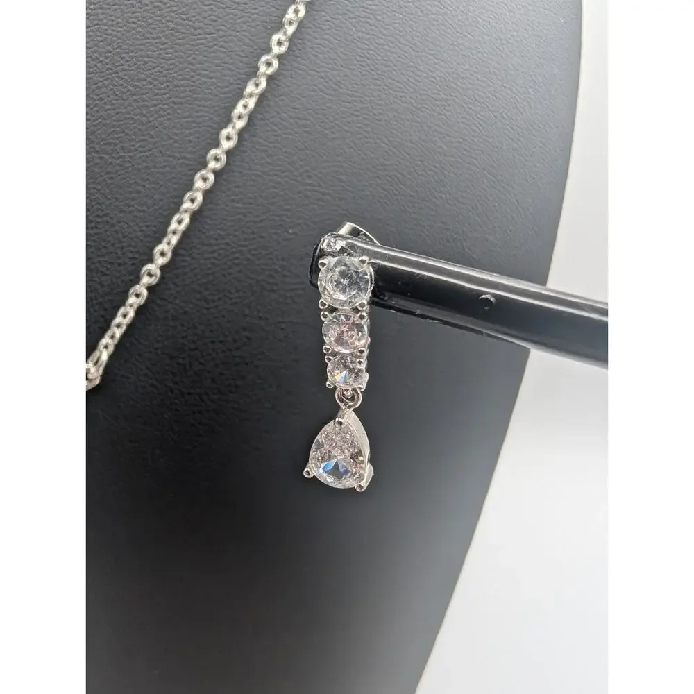 Elegant Silver Tone Teardrop Clear CZ Dangle Necklace & Earring Set Bridal Prom